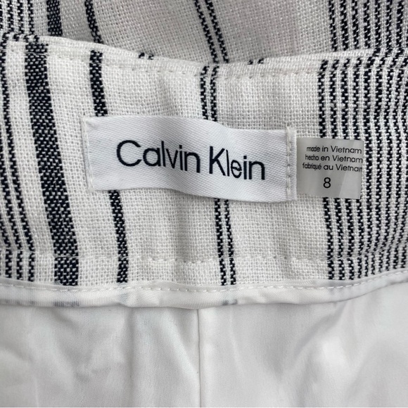 Calvin Klein Size 8 White Black Striped Cropped Linen Pants Pockets 20" Inseam - Picture 13 of 13